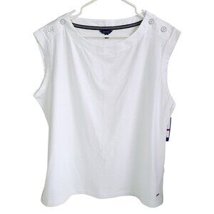 Nautica Women's White Sleeveless Button Shoulder Top Cotton XXL New w/ Tags Gift